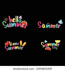 Hello Summer cute lettering label for t-shirt design, mug print. Can be used as a Lettering postcard about summer vibes.