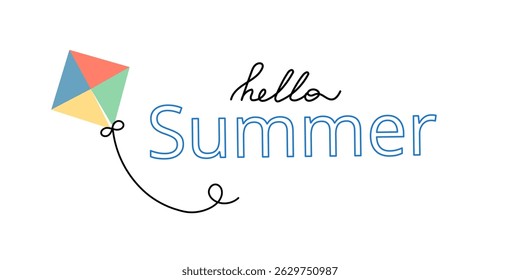 Hallo sommerliches süßes Poster. Retro Fliegender Drachen.