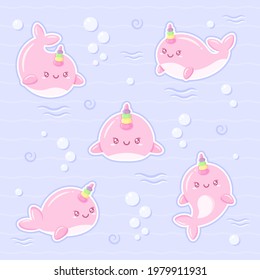 Hello Summer cute whale drawing under the water
