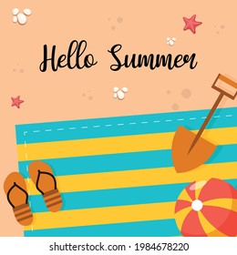 Hola ilustración del Día de Verano vector gráfico de la tarjeta de saludo, banner, fondo, venta, vacaciones, invitación