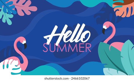 Hola diseño de verano, ilustración abstracta con hojas exóticas de la selva, diseño colorido, fondo de verano y Anuncio