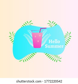 Hello summer design with Cocktail and pink background - Vector Illustration