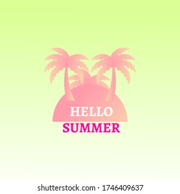 Hello summer design with Coconut tree and green background - Vector Illustration