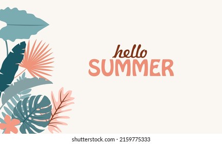 Hello Summer design concept, abstract illustration with forest of exotic leaves, summer background and banner - Shutterstock ID 2159775333