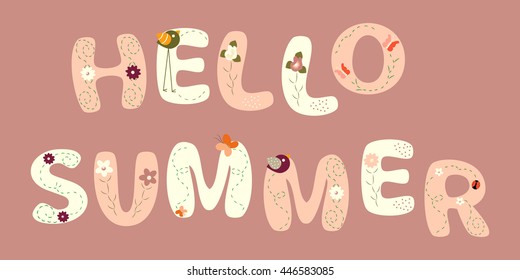  Hello summer design lettering on a pink background