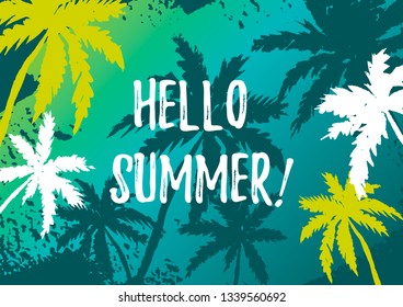 Hello Summer design with tropical background. Vector illustration.