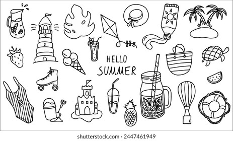 Hello Summer Doodle Collection Featuring Seasonal Icons and Leisure Activities