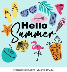 Hola verano Doodle tarjeta de felicitaciones de fondo