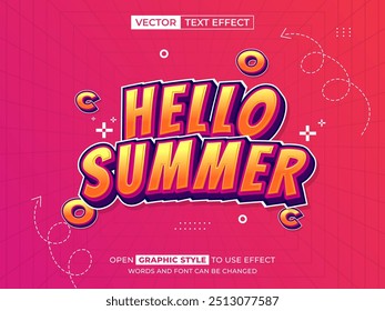 Hola verano texto editable, efecto de fuente, texto 3D para el título