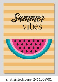 Hello summer. Enjoy summer. Summer card or poster concept in flat design. Stylized illustration of watermelon in geometric style. Vector illustration.
