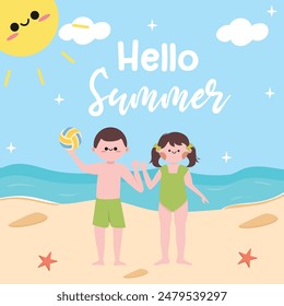 Hello summer event illustration in cute style
