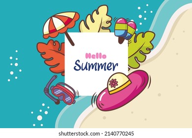 hello summer festival background with kind of items