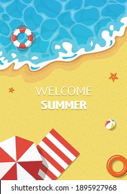 hello summer flayer , beach background.