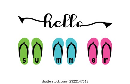  Hello Summer Flip Flops -Ice cream watercolor clipart Vector And Clip Art