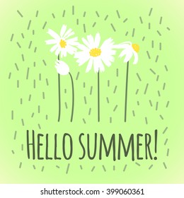 Hello summer floral card. Colorful doodle vector illustration