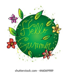hello summer with floral illustration.