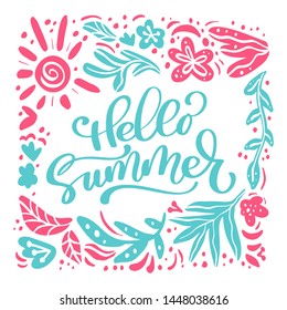 Afiche floral de verano Adiós con marco. Flores Tropicales Exóticas Diseño para Banner de Venta, Volante, Folleto, Impresión de Tejido. Fondo de verano. Ilustración del vector