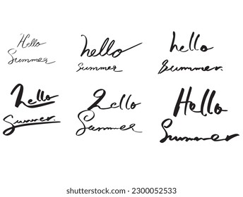 Hola verano fuente de texto calligrafía ilustración diseño vectorial tipografía símbolo decoración vacaciones temporada de vacaciones hola playa de verano dibujos alegres retro caliente fiesta del mar 