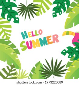 Hello Summer Frame With tropical Leaves