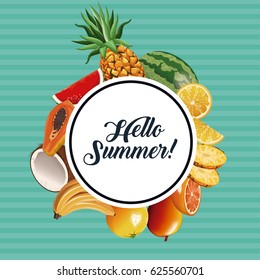 hello summer fresh fruit poster
