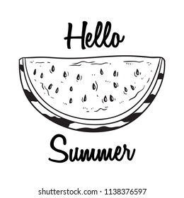 hello summer with fresh watermelon using hand drawn or sketch style