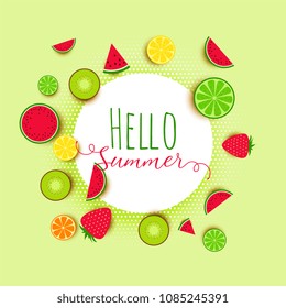 hello summer fruits banner background