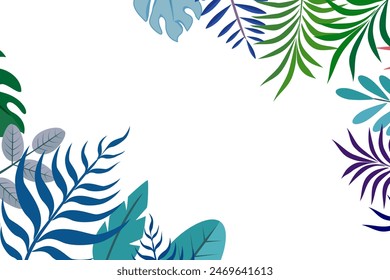 
Hello summer fun design, summer panorama, abstract illustration with exotic leaf forest, colorful design, on white background, and summer banner
