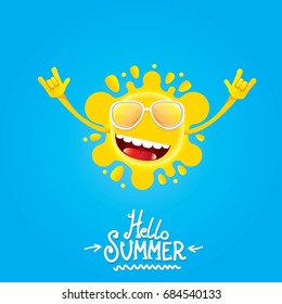 hello summer funky rock n roll vector label isolated on white. summer party background with funky sun character design template. vector summer party poster
