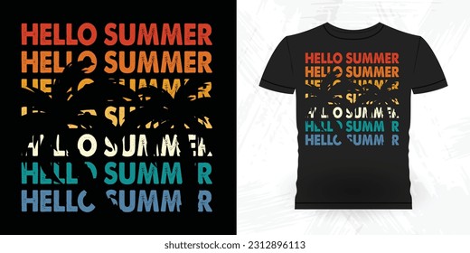 Hello Summer Funny Beach Summer Vacation Retro Vintage Surfing Surfer Lover Summer T-shirt Design