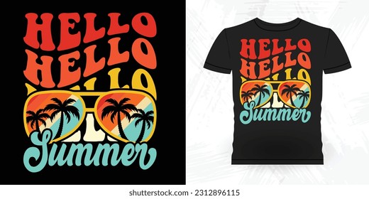 Hello Summer Funny Beach Summer Vacation Retro Vintage Surfing Surfer Lover Summer T-shirt Design