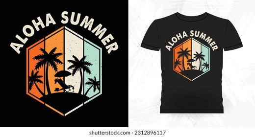 Hello Summer Funny Beach Summer Vacation Retro Vintage Surfing Surfer Lover Summer T-shirt Design