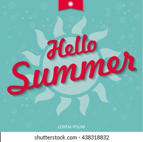 Hello Summer funny vector illustration. Vector hand lettering typography poster hello summer.
