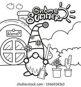 Hello Summer, Gnome vector for coloring.