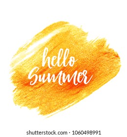 Hello Summer Gold Paint Glittering Textured Art Illustration. Vector Illustration EPS10