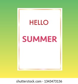 hello summer with golden frame on colourful background