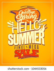 Hello summer, good bye spring. New summer collections ad vector banner, spring collections sale