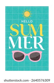 Hello Summer Graphic with Sun, Text and Sunglasses