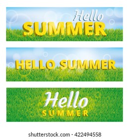 Hello summer green grass texture. Light lawn background. Seamless pattern vector for Banners, logo, web, card, vip exclusive certificate, gift luxury voucher, sale, welcome.