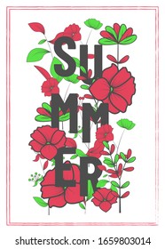 Hello summer greeting card design background with flowers vector eps 10