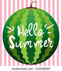 Hello summer greeting card, poster, print. Vector typographical background with watermelon slice abstract paint texture.