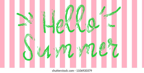 Hello summer greeting card, poster, print. Vector typographical background with watermelon slice abstract paint texture.