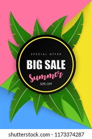 Hello summer greeting card, poster and banner design. Discount big sale offer for shopping lover. Summer is time to holiday and travel for traveler. Vector illustration