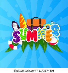 Hello summer greeting card, poster and banner design. Discount big sale offer for shopping lover. Summer is time to holiday and travel for traveler. Vector illustration