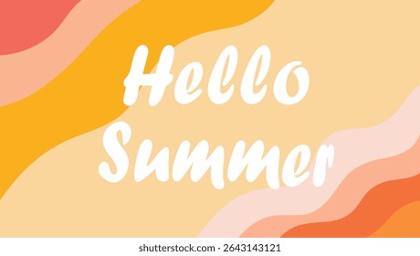 Hello summer greeting with retro wavy background and warm color tones for seasonal celebrations