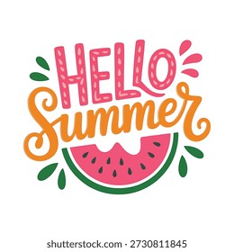 Hello summer greeting with watermelon slice illustration