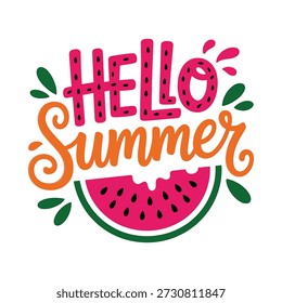 Hello summer greeting with watermelon slice illustration
