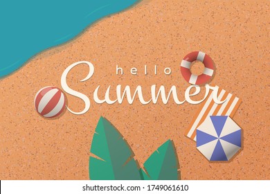 Hello Summer Greetings Background with Holiday Sets on the coast