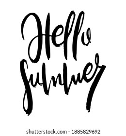 Hello summer. Grunge lettering isolated artwork. Typography stamp for t-shirt graphics, print, poster, banner, flyer, tags, postcard. Vector image