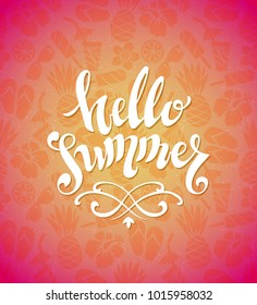 Hello Summer - Hand drawing calligraphy. Hand drawn vector illustration set of summer elements.