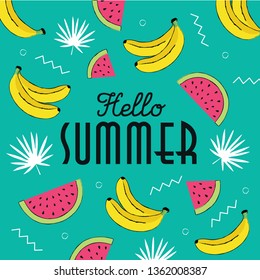 Hallo Sommerhandzeichnung Stil nahtlose Muster Vektorgrafik für Banner, Stoff, Mode, Poster, Einladung, Wallpaper, Website und alle Drucke.